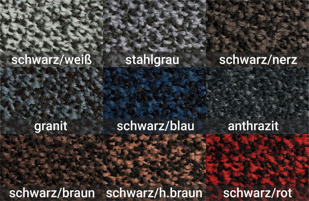 Farbpalette und Muster für MELIERTE Nylon-Schmutzfangmatten von Schäfer Matten