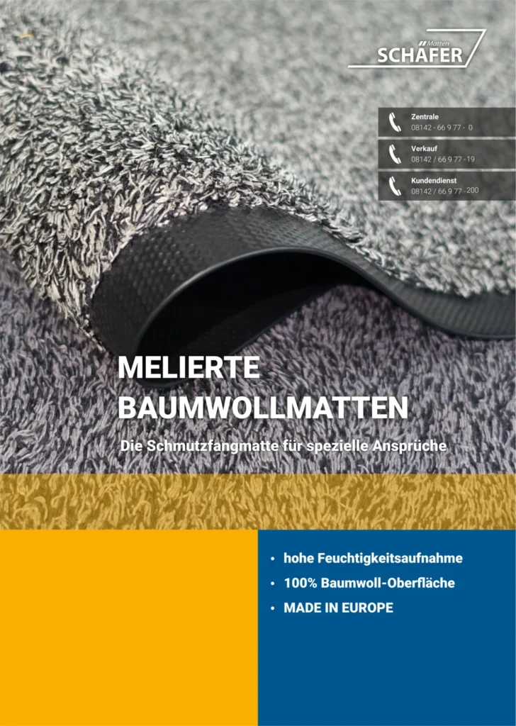 Produkt-Flyer für MELIERTE Baumwollmatten von Schäfer Matten