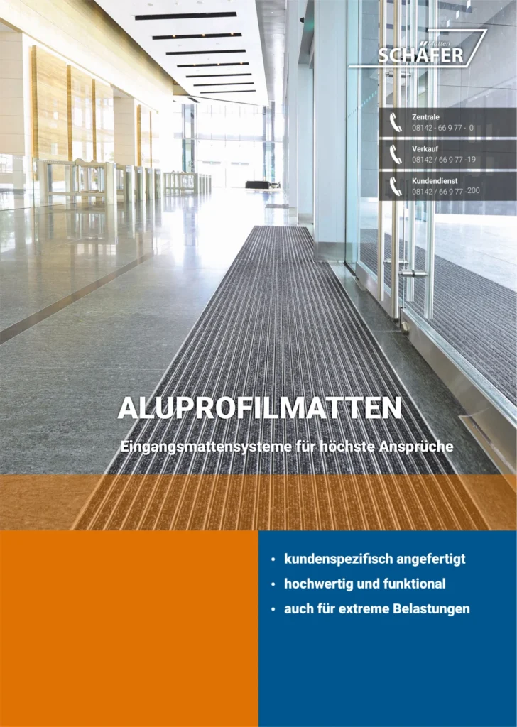 Produkt-Flyer für Aluprofilmatten von Schäfer Matten