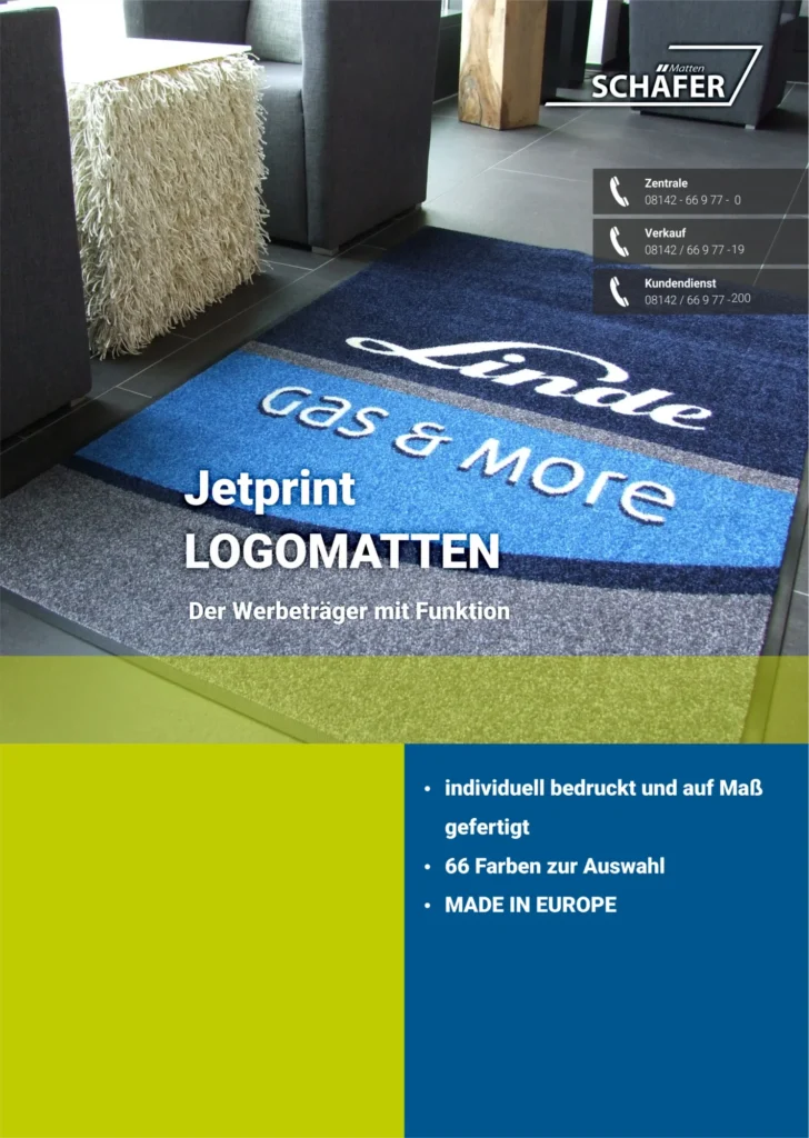 Produkt-Flyer für LOGOMATTE Jetprint von Schäfer Matten
