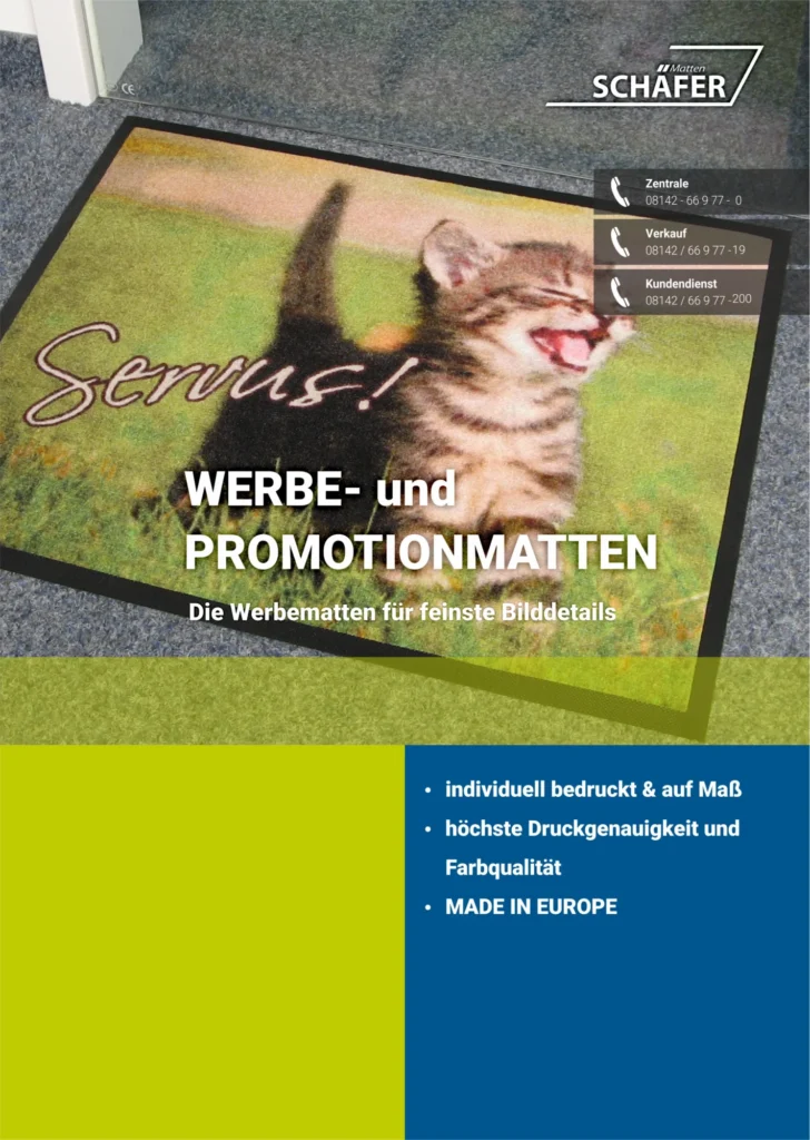 Produkt-Flyer für Werbe- und Promotionmatte von Schäfer Matten